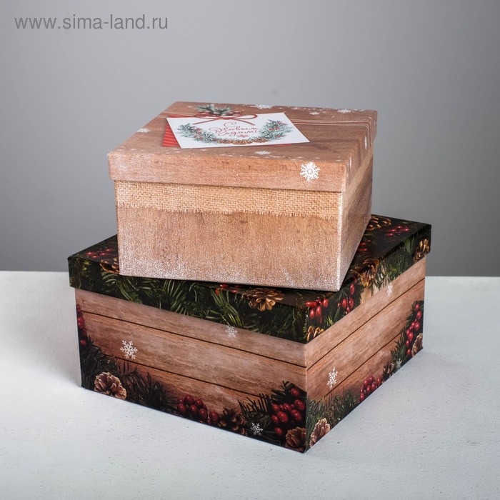 Набор подарочных коробок 6 в 1 «Деревянный», 10 х 10 х 6 - 20 х 20 х 11 см , Новый год