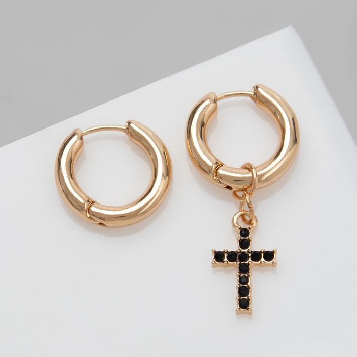 Серьги со съёмным элементом «Трансформер» крест, цвет чёрный в золоте Серьги со съёмным элементом «Трансформер» крест, цвет чёрный в золоте