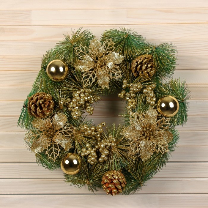 Венок новогодний d-30 см  Венок новогодний d-30 см "Фестиваль блеска" резные цветы