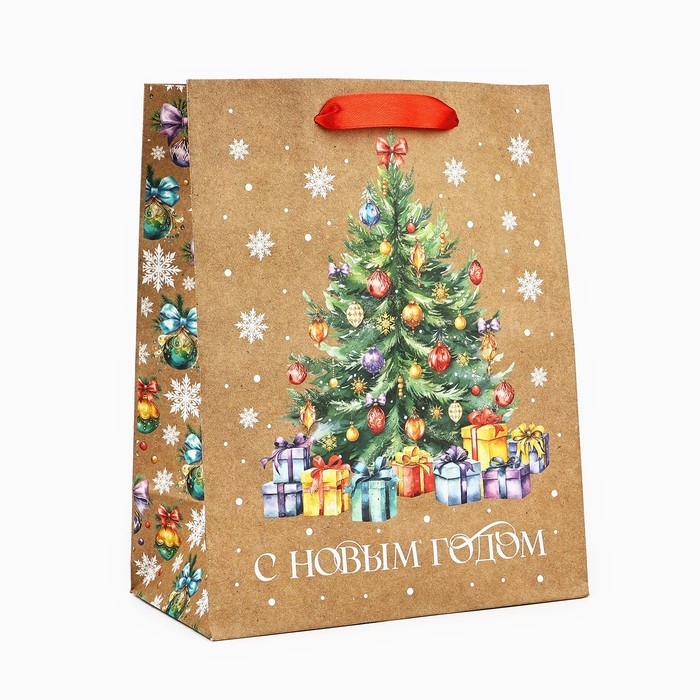 Пакет подарочный новогодний крафтовый вертикальный «С Новым годом», ёлка, MS 18 х 23 х 10 см, Новый год Пакет подарочный новогодний крафтовый вертикальный «С Новым годом», ёлка, MS 18 х 23 х 10 см, Новый год