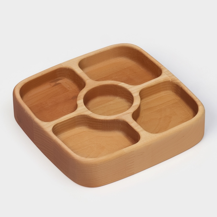 Подарочный набор деревянной посуды Adelica, доска сервировочная, менажница 5 секций, масло для пропитки в подарок 100 мл, берёза Подарочный набор деревянной посуды Adelica, доска сервировочная, менажница 5 секций, масло для пропитки в подарок 100 мл, берёза