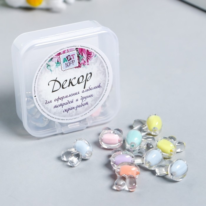 Бусины пластик Бусины пластик "Зайчики - внутренний цвет ассорти" глянец 20 гр 1,2х1,6 см