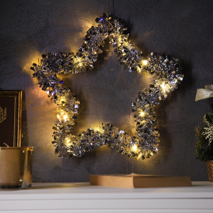 Светодиодная фигура из мишуры «Звезда красная» 30 × 5 см, 20 LED, батарейки AG10х3 (в комплекте), свечение тёплое белое Светодиодная фигура из мишуры «Звезда красная» 30 × 5 см, 20 LED, батарейки AG10х3 (в комплекте), свечение тёплое белое