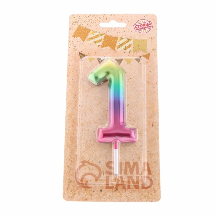 Свеча в торт  Свеча в торт "Акварель", цифра 1, 9 см, ГИГАНТ