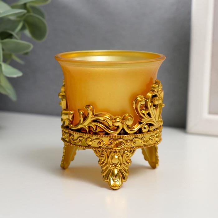 Подсвечник пластик, стекло Подсвечник пластик, стекло "Цветок лотоса" золото 6,5х6х6 см