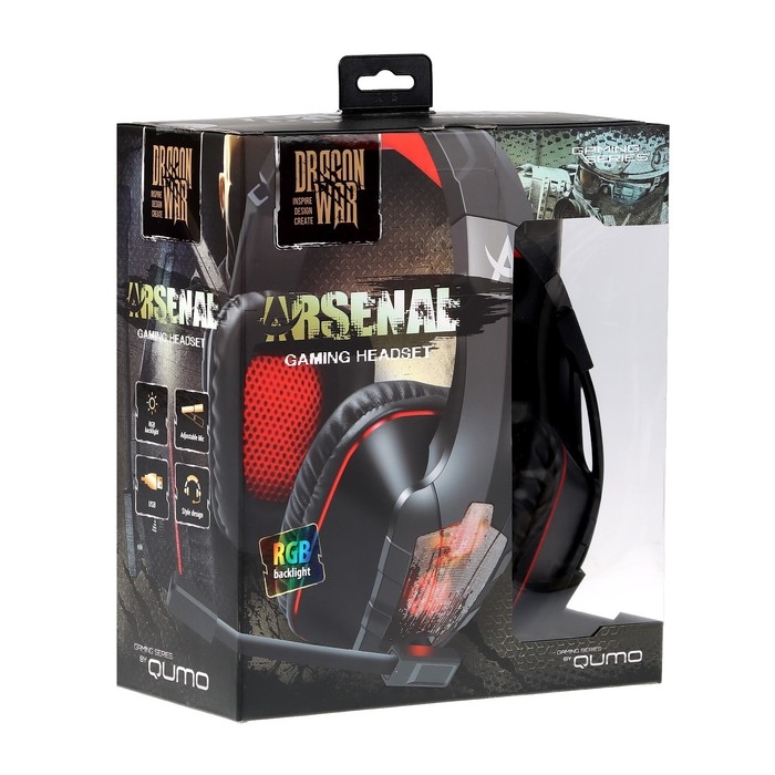 Наушники Qumo Arsenal, игровые, микрофон, USB, 2м, подсветка, чёрные Наушники Qumo Arsenal, игровые, микрофон, USB, 2м, подсветка, чёрные