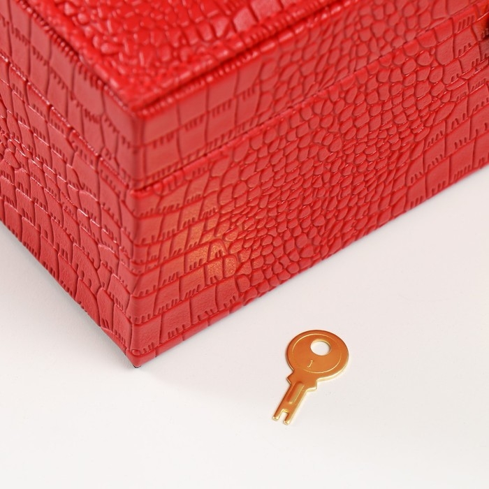 Шкатулка кожзам под часы 2 отделения и бижутерию  Шкатулка кожзам под часы 2 отделения и бижутерию "Кожа крокодила" красная 26х26,5х10 см