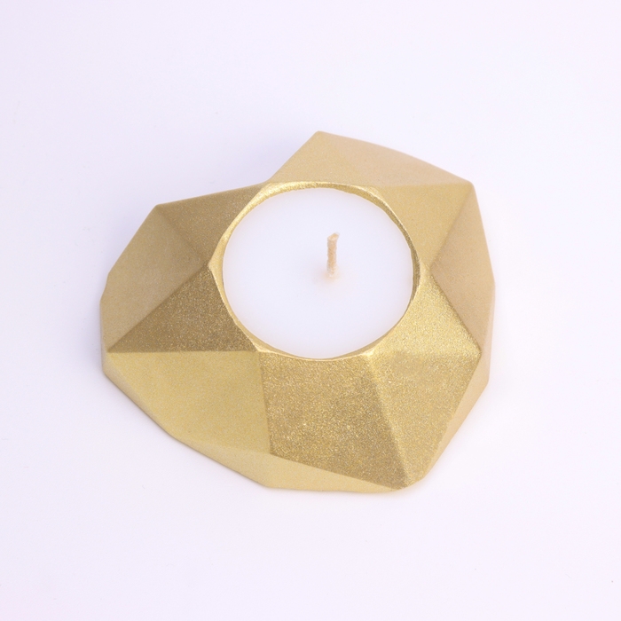 Свеча  Свеча "Сердце. Мрамор" в подсвечнике из гипса с гранями, 8х7,5х2,5см,золото