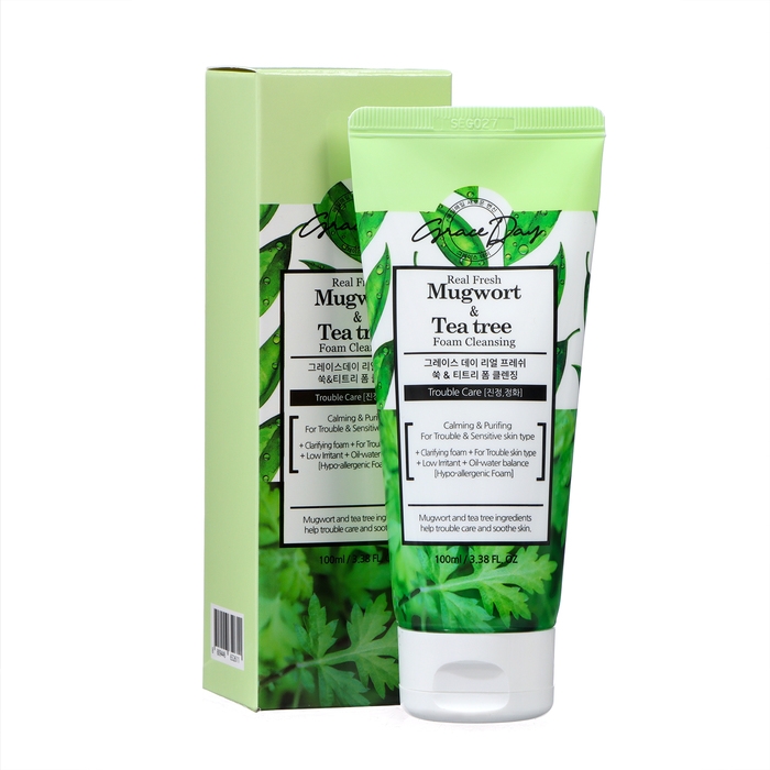 Пенка для лица Grace Day, освежающая и очищающая, с полынью и чайным деревом, 100 мл Пенка для лица Grace Day, освежающая и очищающая, с полынью и чайным деревом, 100 мл