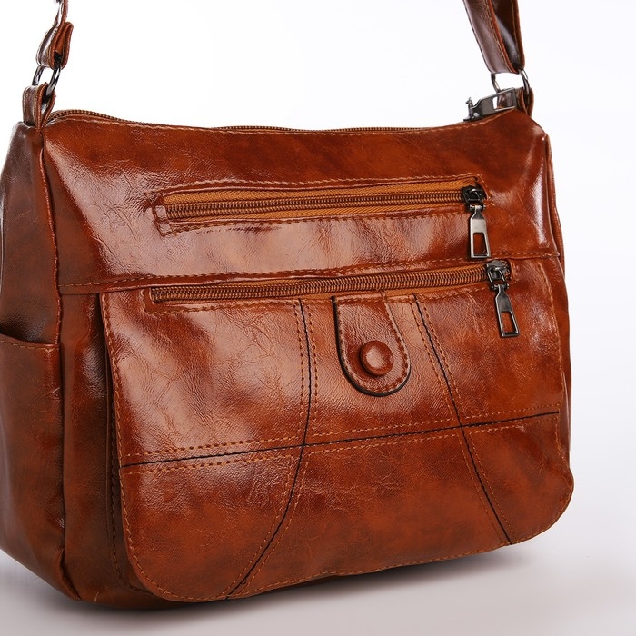 Сумка женская на одно плечо, на молнии, цвет коричневый