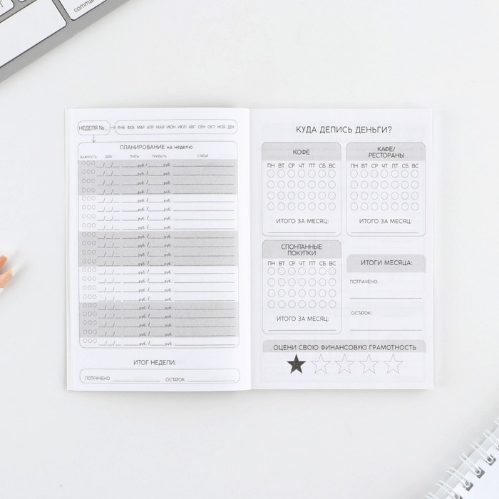 Блокнот для планирования финансов А6, 52 листа «Кот»