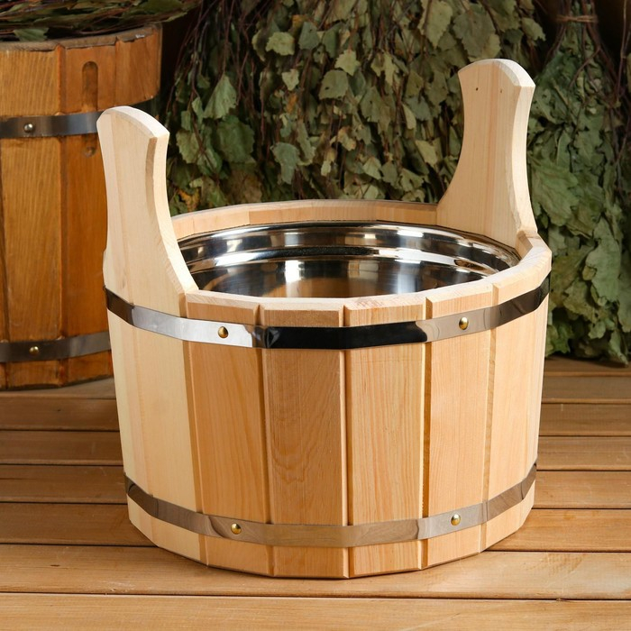 Шайка кедровая, 10 л, нержавеющая вставка Шайка кедровая, 10 л, нержавеющая вставка