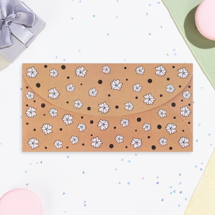 Конверт для денег Конверт для денег "Универсальный" цветочки на крафте, 19 х 10 см