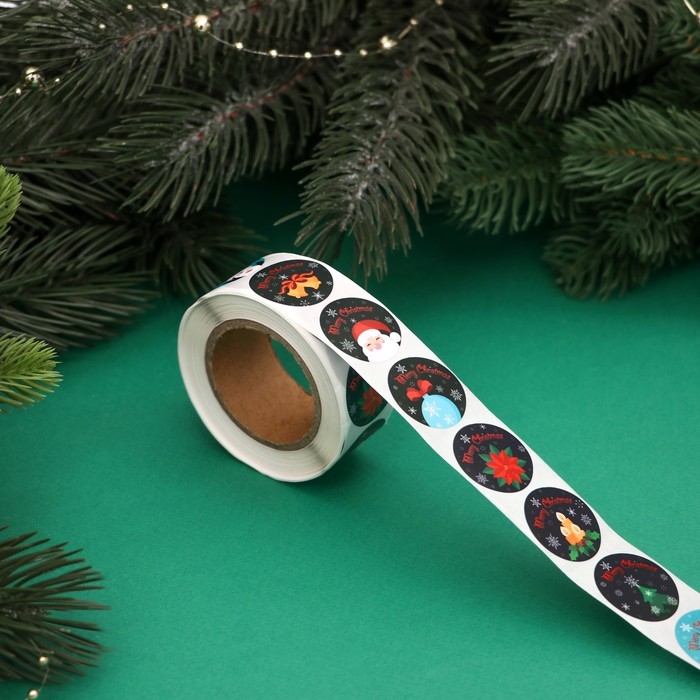 Новый год. Наклейки новогодние в рулоне Новый год. Наклейки новогодние в рулоне "Новогодняя ночь", 500 шт, 2,5 х 2,5 см.