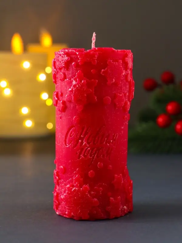 Свеча столбик  Свеча столбик "С Новым годом" 55*105 мм красная