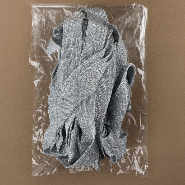 Тесьма трикотажная лампас 25 мм, 9,1 ± 0,5 м, цвет серебряный