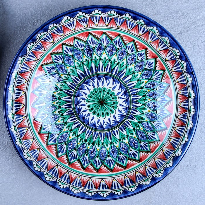 Ляган Риштанская Керамика  Ляган Риштанская Керамика "Узоры", 33 см, синий микс, глубокий