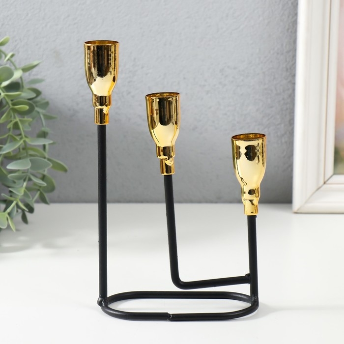 Подсвечник металл на 3 свечи  Подсвечник металл на 3 свечи "Афина" чёрный с золотом 13х5,8х22,2 см