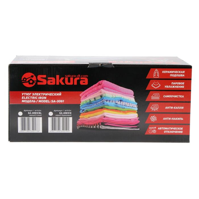 Утюг Sakura SA-3061CG Premium, 2600 Вт, керамическая подошва, 400 мл, серо-бирюзовый Утюг Sakura SA-3061CG Premium, 2600 Вт, керамическая подошва, 400 мл, серо-бирюзовый