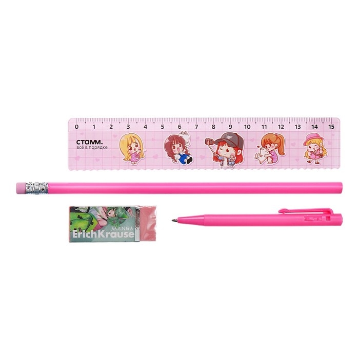 Пенал мягкий 1 отделение, 210 x 80 x 40, Calligrata, с наполнением 4 предмета, Пенал мягкий 1 отделение, 210 x 80 x 40, Calligrata, с наполнением 4 предмета, "Аниме глаза", для девочек