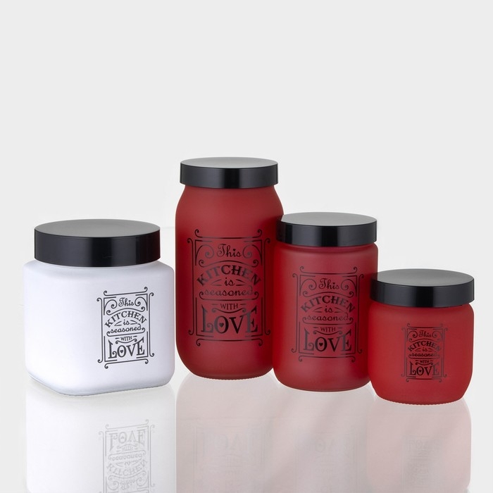Банка стеклянная для сыпучих продуктов «Любовь на кухне», 600 мл, цвет красный