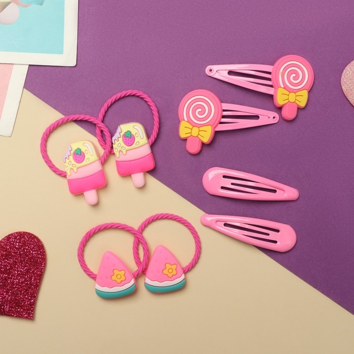 Набор для волос Набор для волос "Ванилька" (4 резинки, 4 невидимки) карамельки, розовый