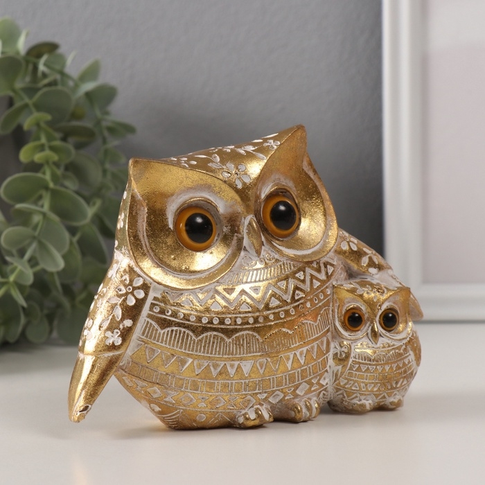 Сувенир полистоун Сувенир полистоун "Золотой филин с птенцом" геометрические узоры 15,2х6х11 см