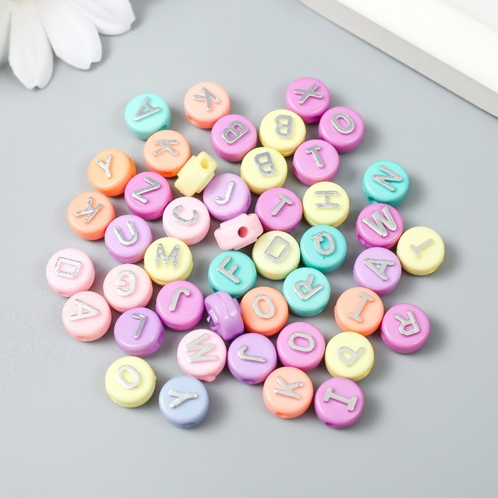 Бусины для творчества пластик Бусины для творчества пластик "Английские буквы серебро" разноцвет набор 15 гр 0,6х1х1 см