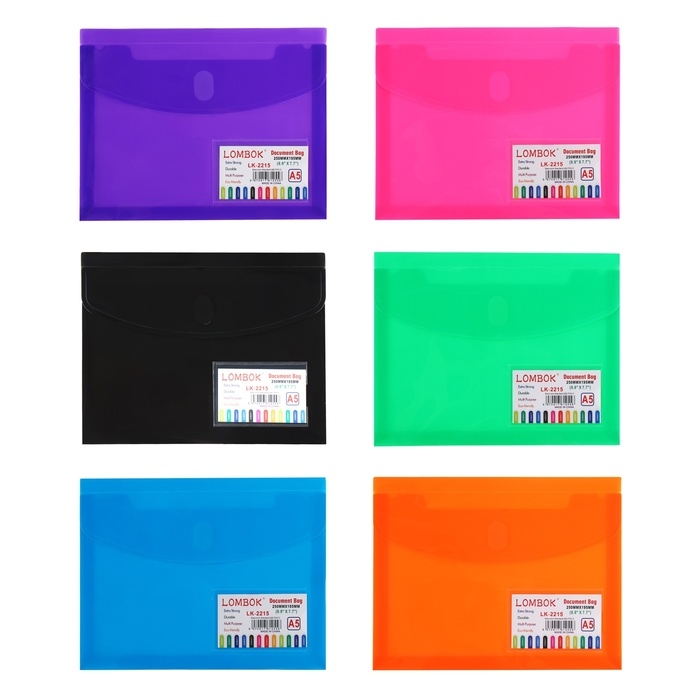 Папка-конверт на липучке А5, 180 мкр, с расширением, карман для визиток, МИКС Папка-конверт на липучке А5, 180 мкр, с расширением, карман для визиток, МИКС