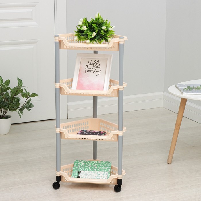 Этажерка угловая 4-х секционная, на колёсиках, цвет МИКС Этажерка угловая 4-х секционная, на колёсиках, цвет МИКС