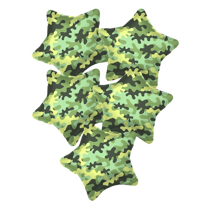 Шар фольгированный 19" &laquo;Камуфляж&raquo;, звезда, набор 5 шт.