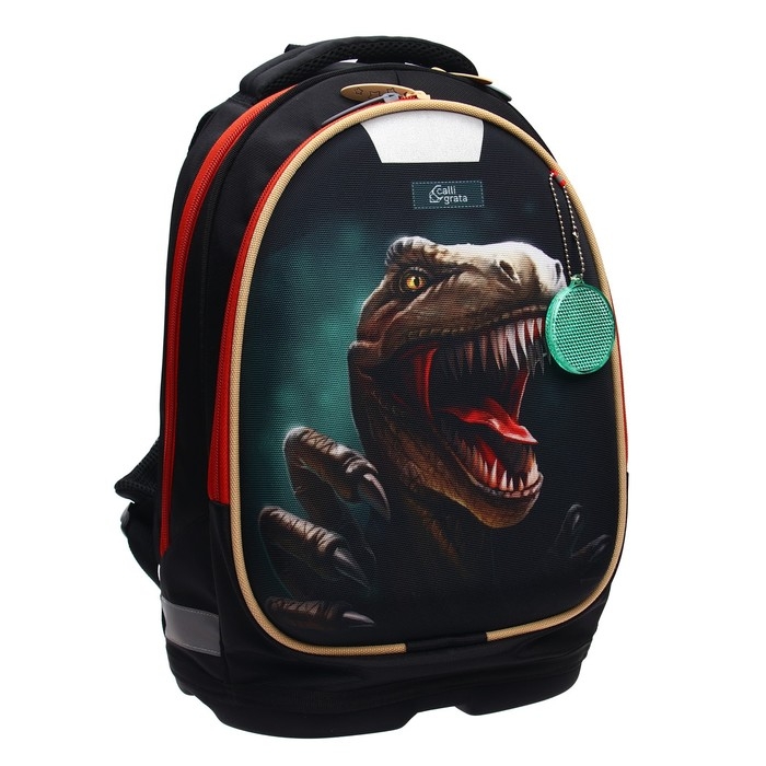 Рюкзак каркасный школьный, 39 х 28 х 18 см, + мешок для обуви, Calligrata П Рюкзак каркасный школьный, 39 х 28 х 18 см, + мешок для обуви, Calligrata П "Крутой дино", зелёный