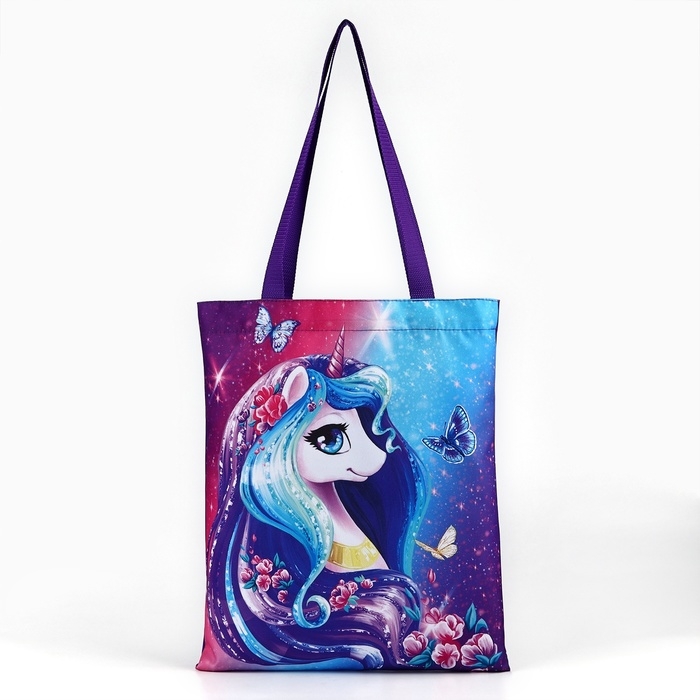 Шопер детский для девочки детская для девочки «Единорожка», 32х25х1 см, без молнии, без подклада, сиреневый