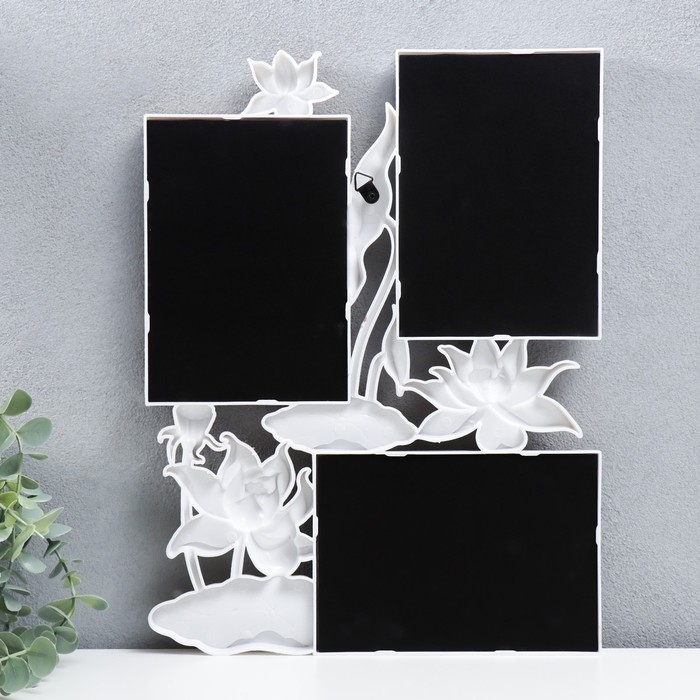 Фоторамка пластик на 3 фото 10х15 см  Фоторамка пластик на 3 фото 10х15 см "Лотосы" золотисто-белый 36х27 см