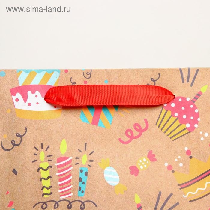 Пакет подарочный крафтовый вертикальный, упаковка, Happy birthday, ML 23 х 27 х 11.5 см Пакет подарочный крафтовый вертикальный, упаковка, Happy birthday, ML 23 х 27 х 11.5 см