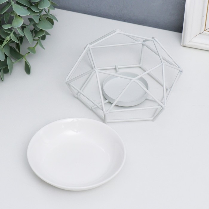 Аромалампа металл, керамика Аромалампа металл, керамика "Геометрия" белый 8х12х12 см