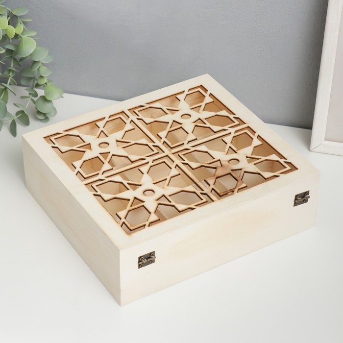 Шкатулка для росписи дерево с делениями Шкатулка для росписи дерево с делениями "Сплетённые квадраты" 7х22,8х20,8 см