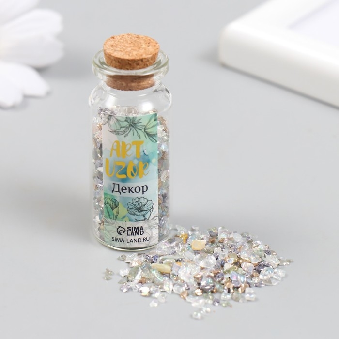 Декор для творчества в баночке Декор для творчества в баночке "Природный камень со стеклом - Серебро" 20 гр 5х2,2х2,2 см