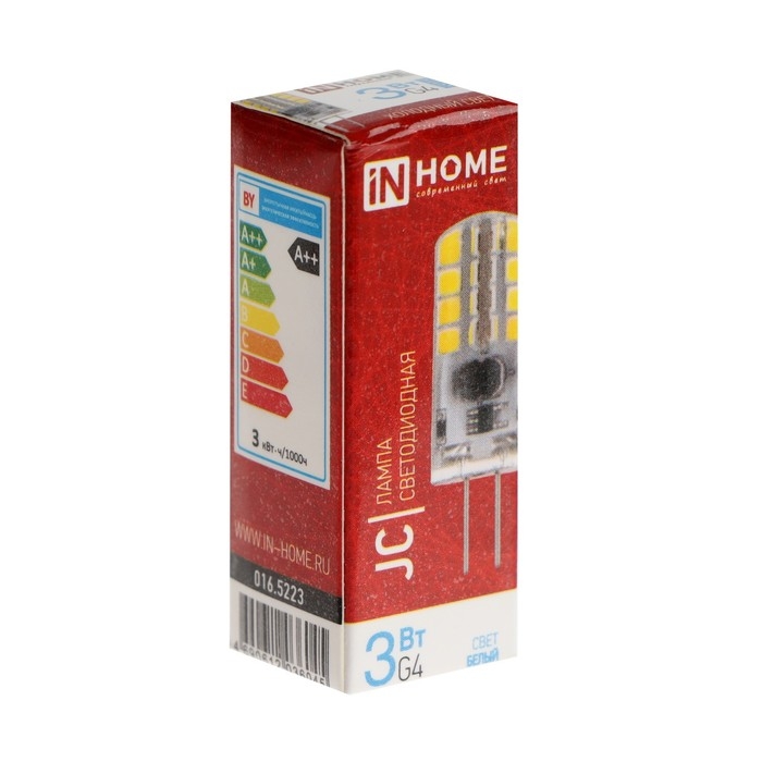 Лампа светодиодная IN HOME LED-JC, 3 Вт, 12 В, G4, 6500 К, 290 Лм Лампа светодиодная IN HOME LED-JC, 3 Вт, 12 В, G4, 6500 К, 290 Лм