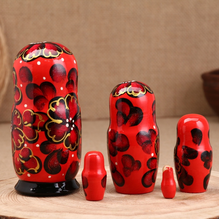 Матрёшка  Матрёшка "Ромашка", красная, 5-кукольная, 16 см