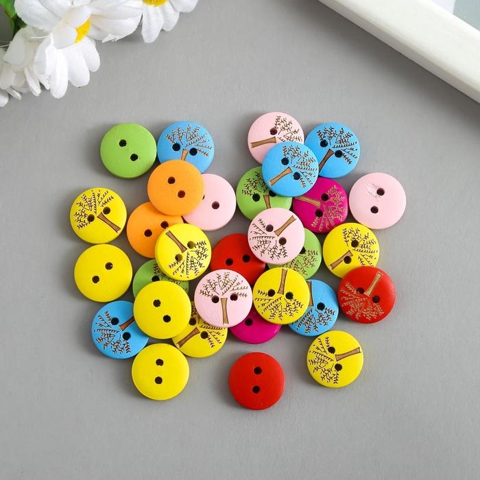 Пуговицы дерево для творчества 2 прокола Пуговицы дерево для творчества 2 прокола "Деревце" набор 30 шт 1,5х1,5х0,3 см МИКС