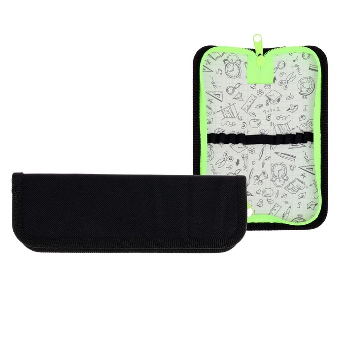Пенал 1 секция, 60 х 190 мм, ПКТ 01-42 Пенал 1 секция, 60 х 190 мм, ПКТ 01-42 "Кроха", тканевый, чёрный/ярко-салатовый