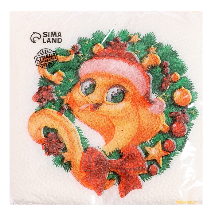 Салфетки новогодние бумажные «С Новым годом: венок», однослойные, 24х24 см, 20 шт.