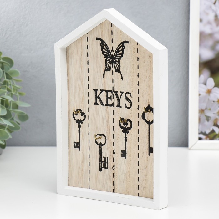 Крючки декоративные дерево Крючки декоративные дерево "Дом с ключами" белая 24х16х2 см