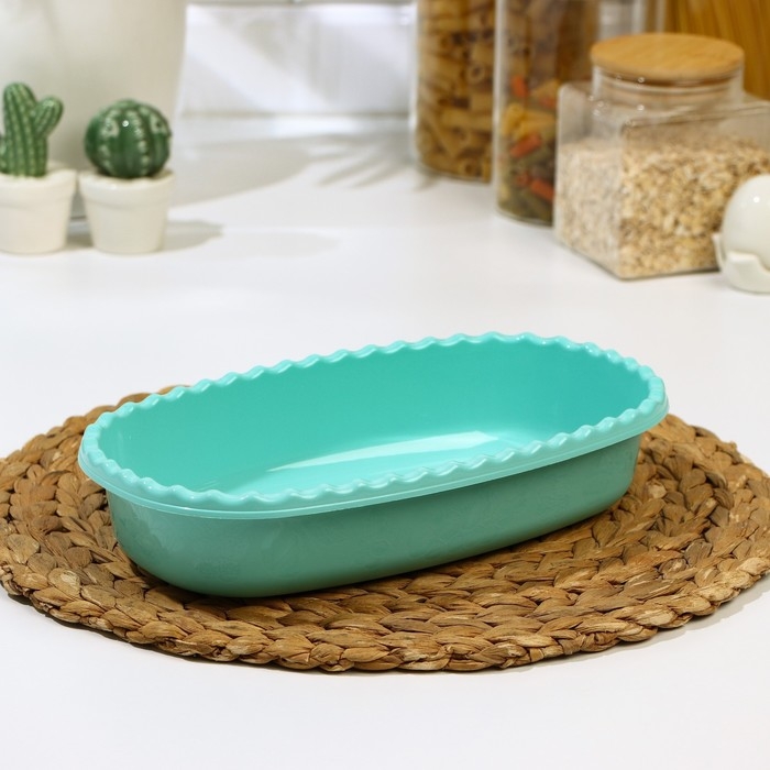 Миска с крышкой, 1,5 л, 16,5×28×6,5 см, цвет аквамарин Миска с крышкой, 1,5 л, 16,5×28×6,5 см, цвет аквамарин