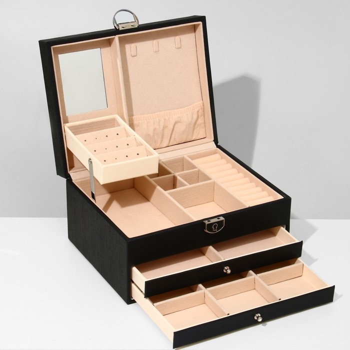 Подставка для украшений «Шкатулка» раздвижная с зеркалом, 22×17×11,5, цвет чёрный Подставка для украшений «Шкатулка» раздвижная с зеркалом, 22×17×11,5, цвет чёрный