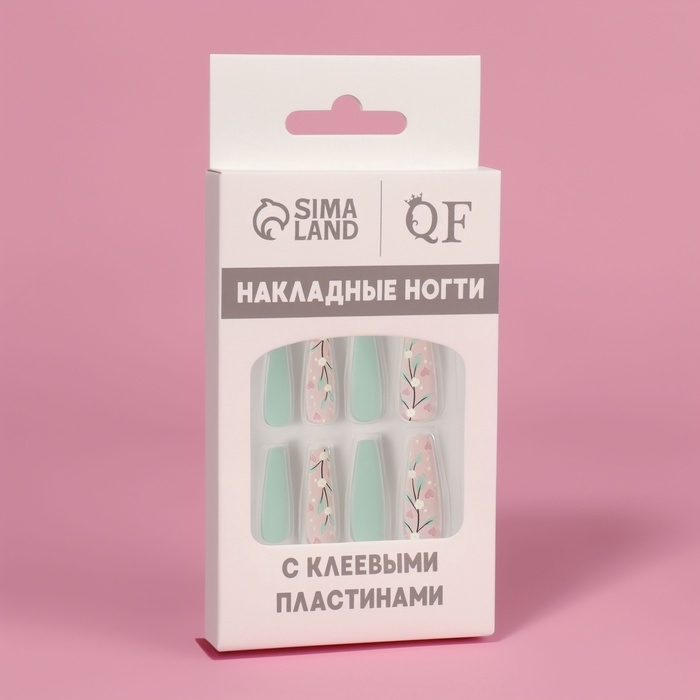 Накладные ногти «Свежесть», 12 шт, с клеевыми пластинами, форма балерина, цвет розовый/бирюзовый Накладные ногти «Свежесть», 12 шт, с клеевыми пластинами, форма балерина, цвет розовый/бирюзовый