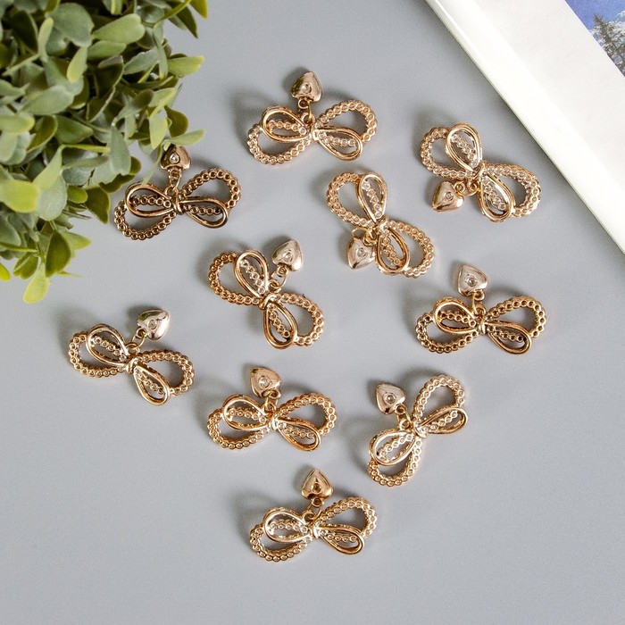 Декор для творчества пластик Декор для творчества пластик "Двойной бантик с сердечком" набор 10 шт 4,5х3,3 см