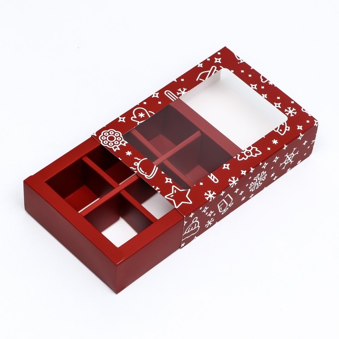Новый год. Коробка под 6 конфет Новый год. Коробка под 6 конфет "Праздничное настроение", 13,7 х 9,8 х 3,8 см, кондитерская упаковка