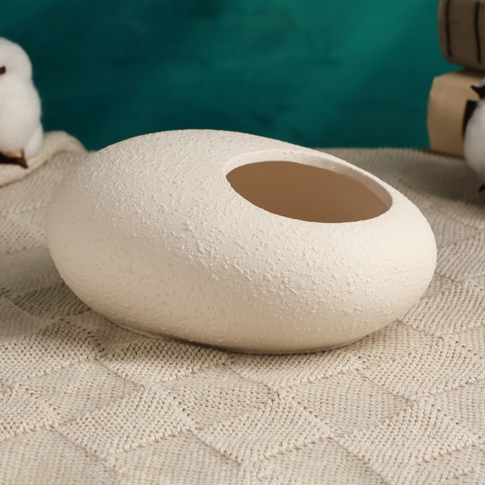 Кашпо - бонсайница  Кашпо - бонсайница "Галька" для кактусов и суккулентов, белое, 15х12х6см